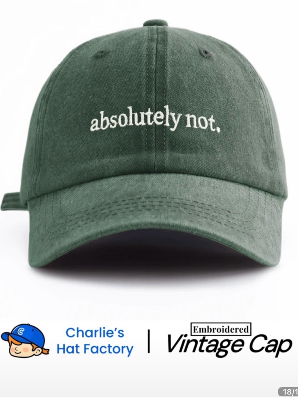 "absolutely not" Embroidered Dark Green Cap